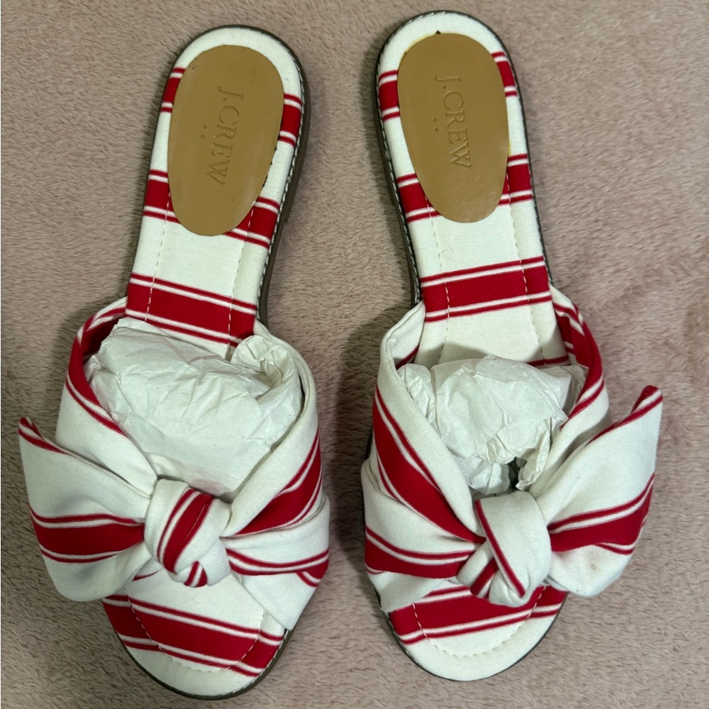 🟢🟢J. Crew Red and White Striped Sandals